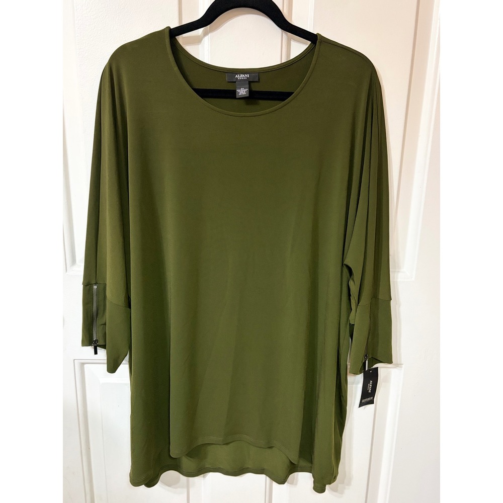 Alfani | Plus Size Tunic Top Zipper Sleeve | 2X || Olive Green|
